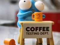 Coffee Testing Dept. creature vinyl figure set in roastery