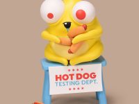 The Hot Dog Testing Dept. vinyl figure on table